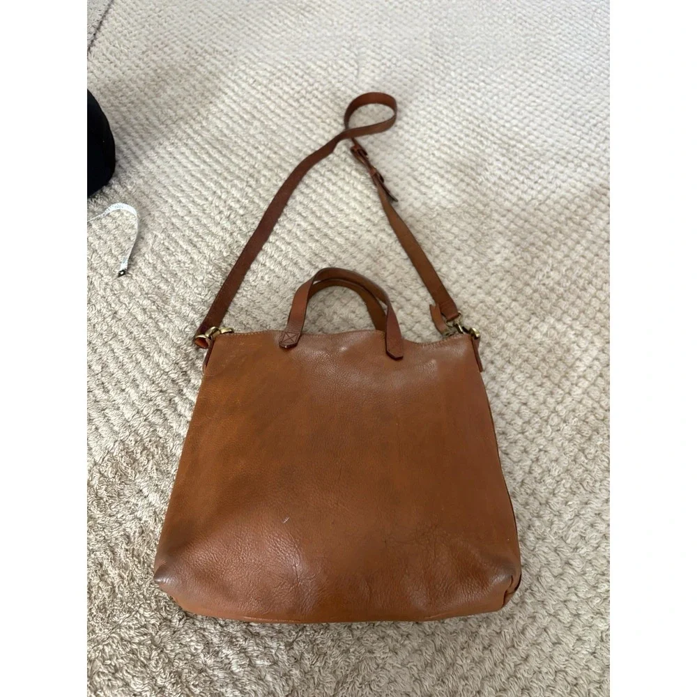 Madewell the Zip Top Transport Tote Bag Small Crossbody in Brown English Leather